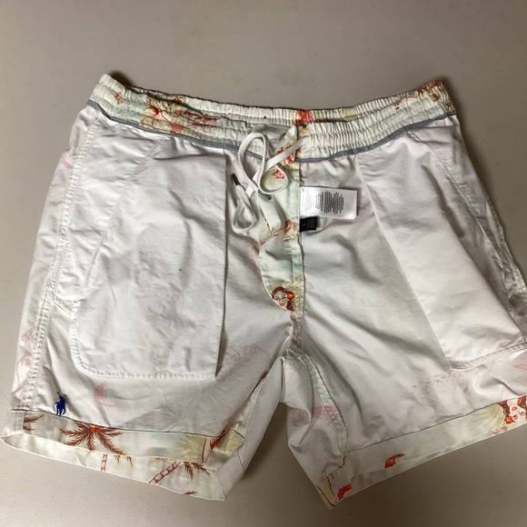 Polo Ralph Lauren Mens Shorts L White Tropical Island Surf Teddy Bear Hula Dance - Picture 11 of 15
